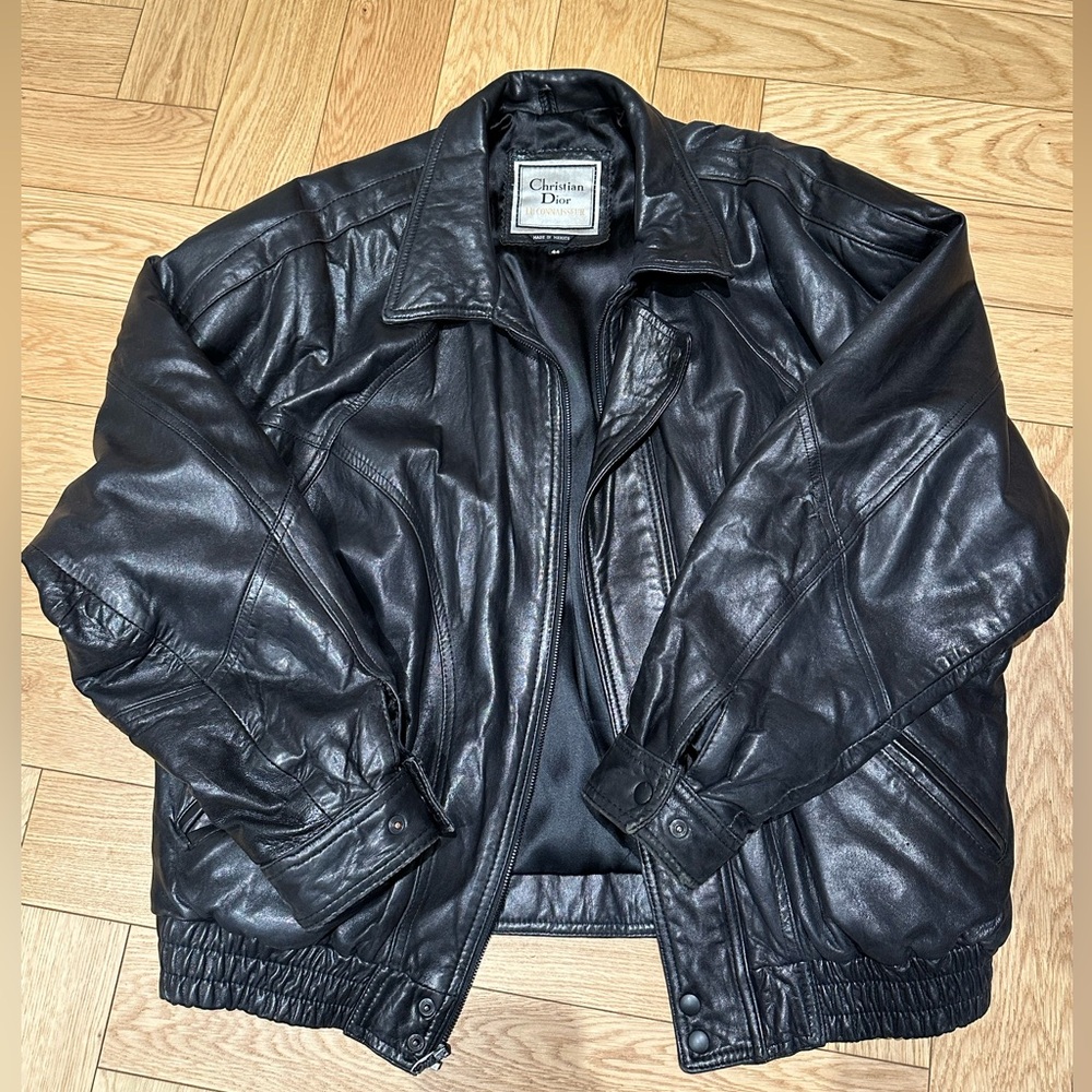 Vintage Dior Black Leather Bomber Jacket